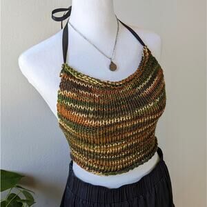 Forest Fall Autumn Fairy Festival Handmade Crop  Cowl Neck Knit Top XS/S.M
